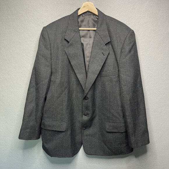 Hardy Amies Mens Houndstooth Blazer Jacket Size L 48 Gray Wool Blend - Picture 1 of 8